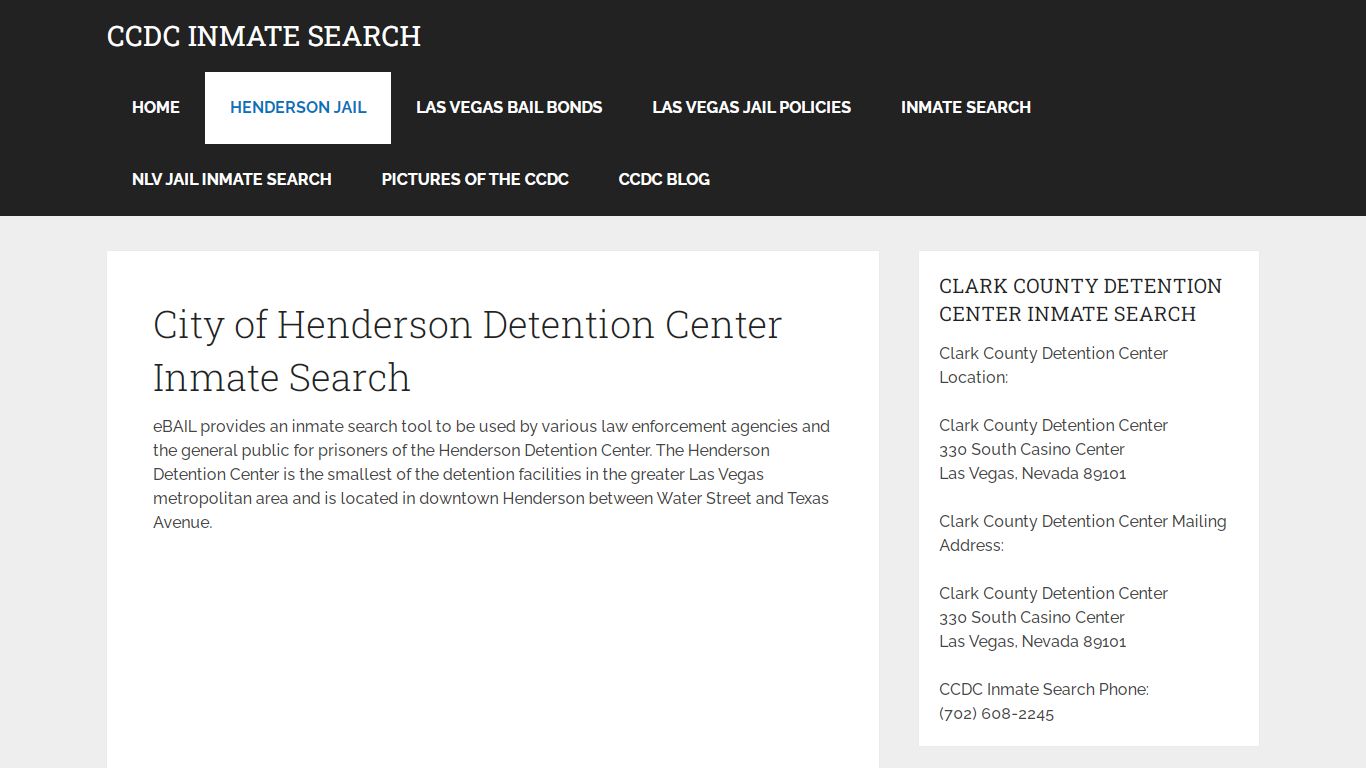 City of Henderson Detention Center Inmate Search - CCDC ...